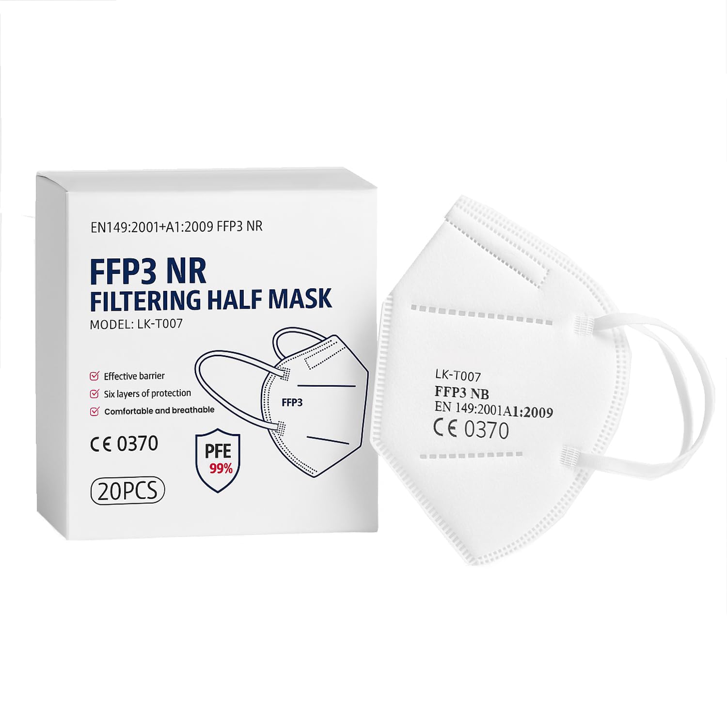 Nationwide Paper FFP3 20 Particulate Respirator Face Mask, 6-Layer High Filtration Capacity Individually Packed in PE Bag Certified EU Directive EN149:2001+A1:2009, CE 0370 (1)