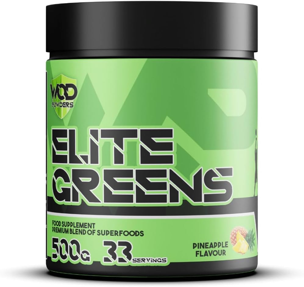 Elite Greens Powder - WOD Powders | 34 Vegan Superfoods - Natural Freeze-Dried Ingredients, Greens, Fruits, Berries, Vegetables, Prebiotics, Probiotics & Digestive Enzymes - 500g (Pineapple)