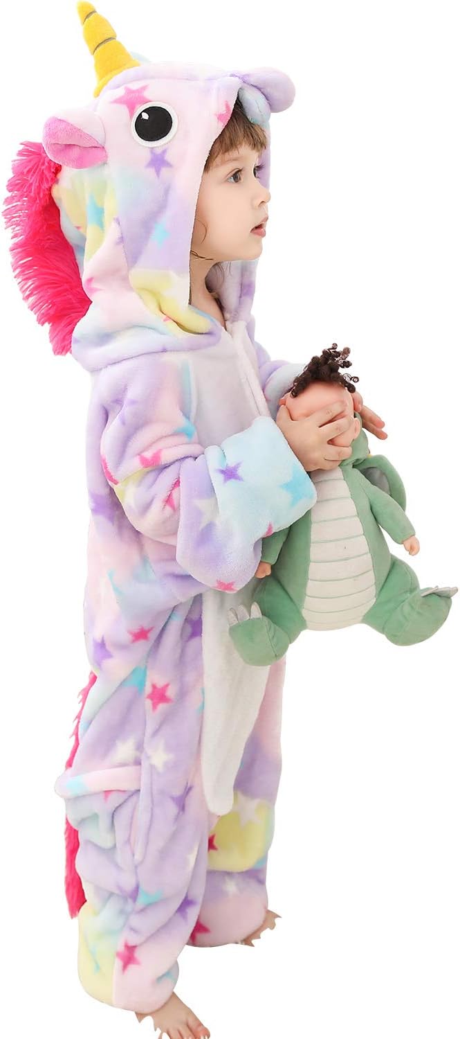 Best Home & Baby Girls Hooded 3D Unicorn Onesie Pyjamas Nightwear Dress Up Fleece Toddler to Teenage (9-10, Unicorn Light Purple)