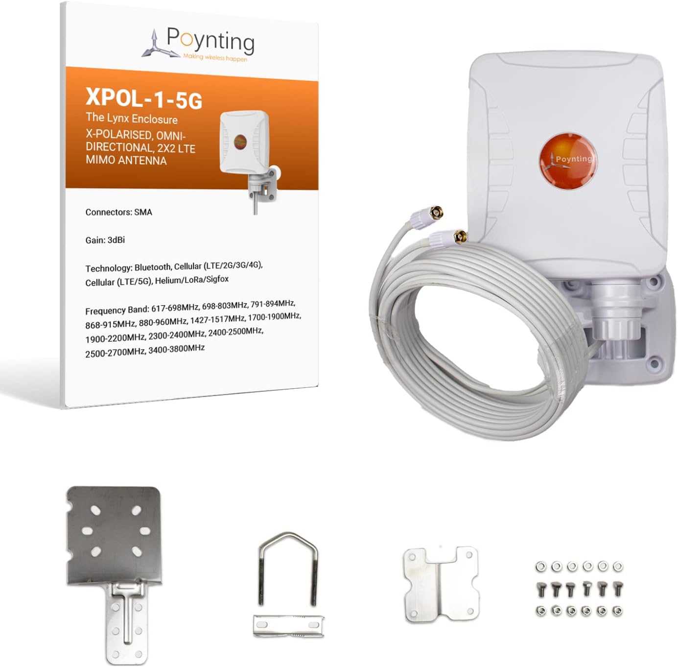Poynting XPOL-1-5G Hotspot Omnidirectional Antenna | 2X2 MIMO | 617-3800 MHz | 4G/LTE 5G | 3.5dBi | SMA (M)