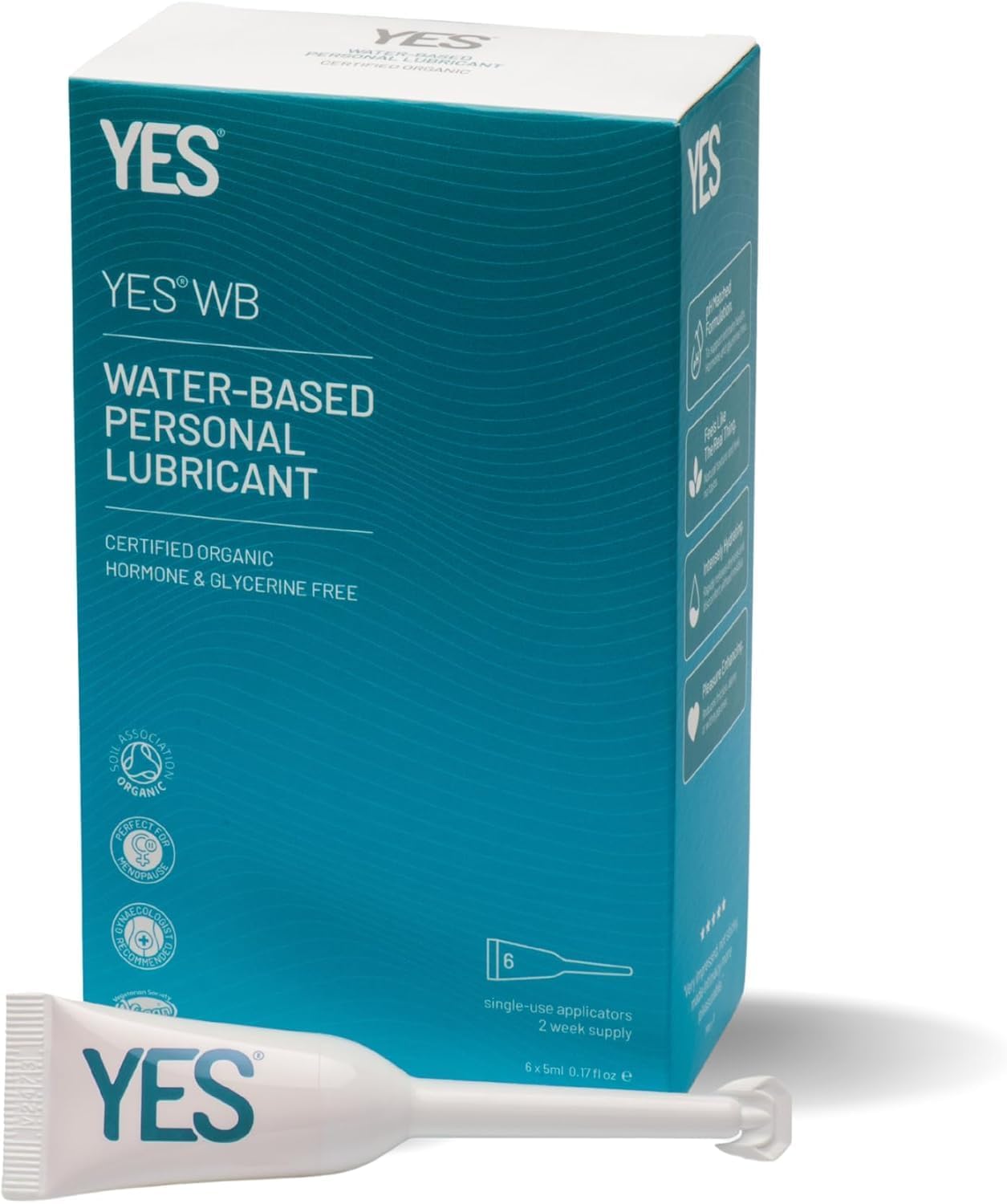 YES WB Applicators Organic Water Based Natural Personal Lubricant, 6 x 5ml
