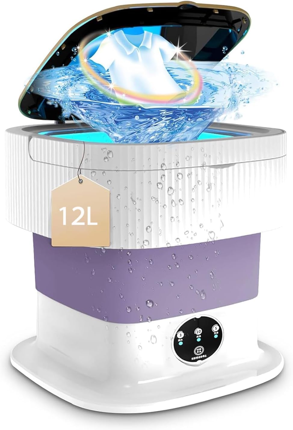 12L Portable Washing Machine with Spin Dryer, Foldable Washing Machine with 3 Modes,2 in 1 Washer for Underwear, Socks, Small Clothes, Camping, Travel,Etc (Purple)