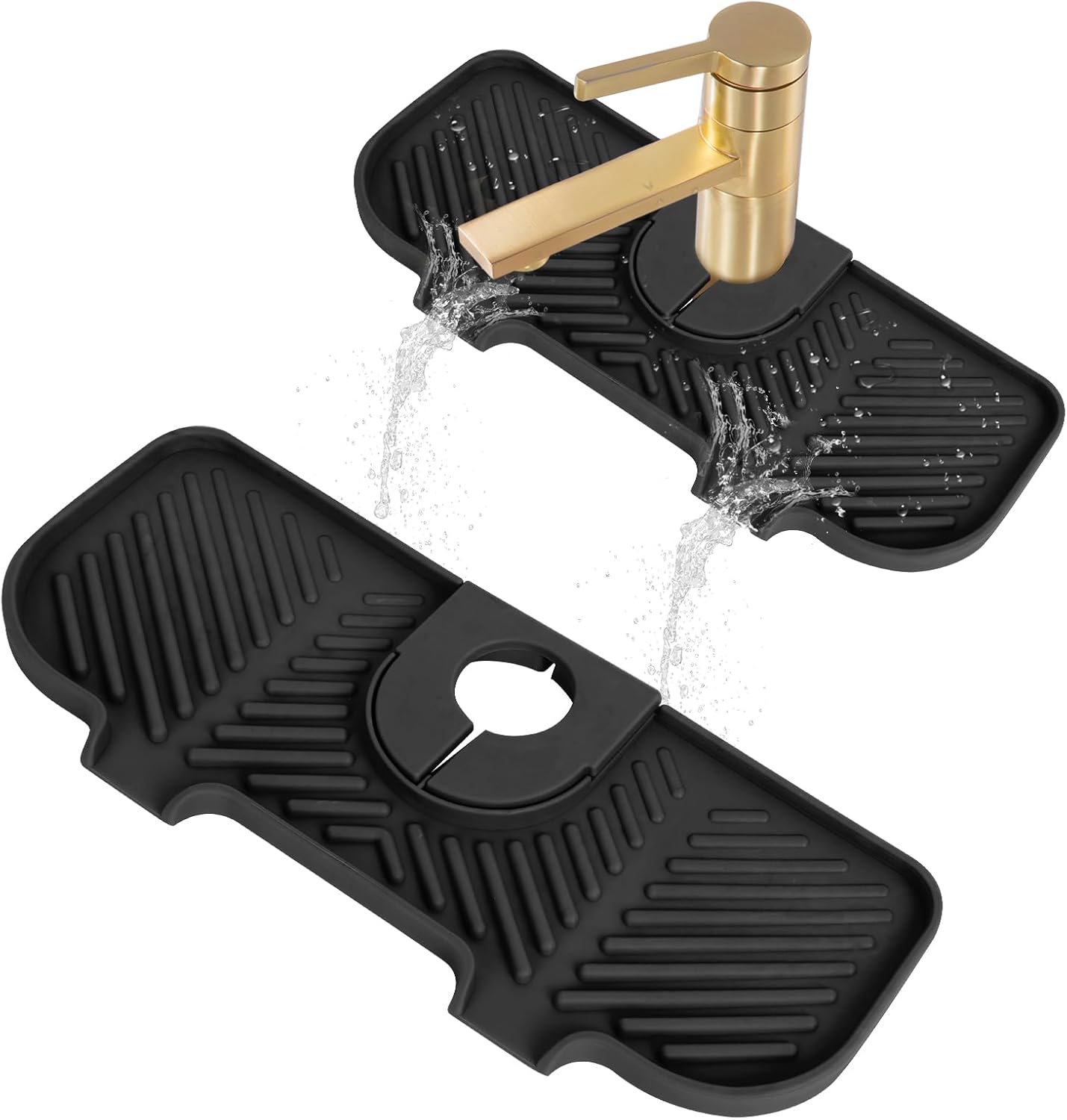 Faucet Sink Mat Black Sponges Holder Silicone Draining Mat Around Tap for Kitchen Bathroom Keep Countertops Dry Sink Splash Guard