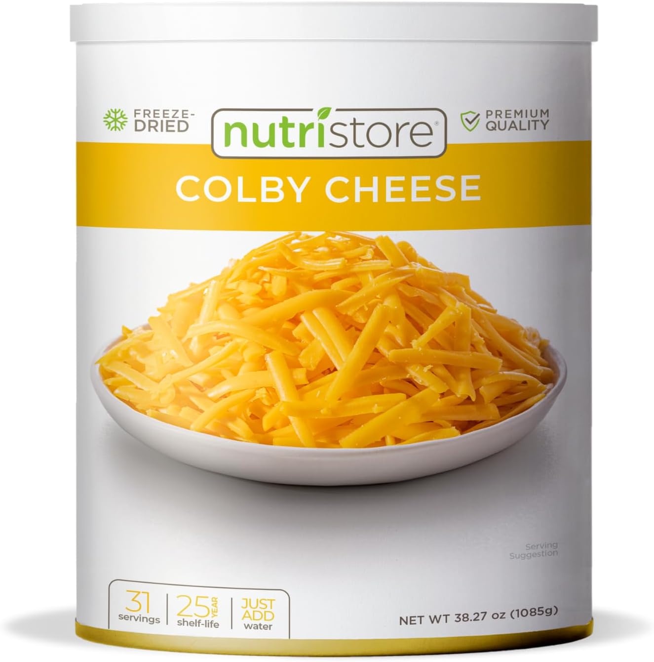 Nutristore Freeze Dried Colby Cheese Shredded | Bulk Emergency Food Supply | Perfect for Camping, Backpacking and Everyday Meals or Snacking | 25 Year Shelf Life | #10 Can | 38.1 oz, 1080 g