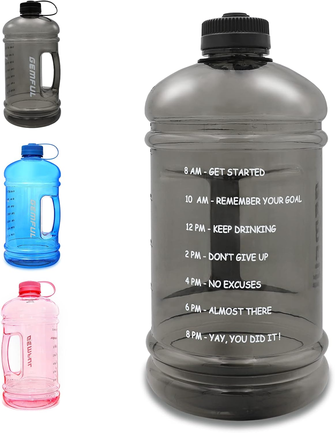 GEMFUL Large Water Bottle Motivational 3 liter BPA-Free Big Water Jug for Outdoor Sports