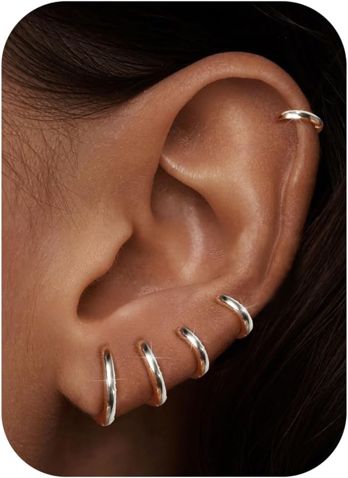MILACOLATO Small Hoop Earrings for Women Men Surgical Steel Cartilage Huggie Earrings Snug Lobes Nose Ring Lip Ring Daith Helix Piercing Jewellery Tiny Hoop Hinged Sleeper Earrings 6/7/8/9/10MM