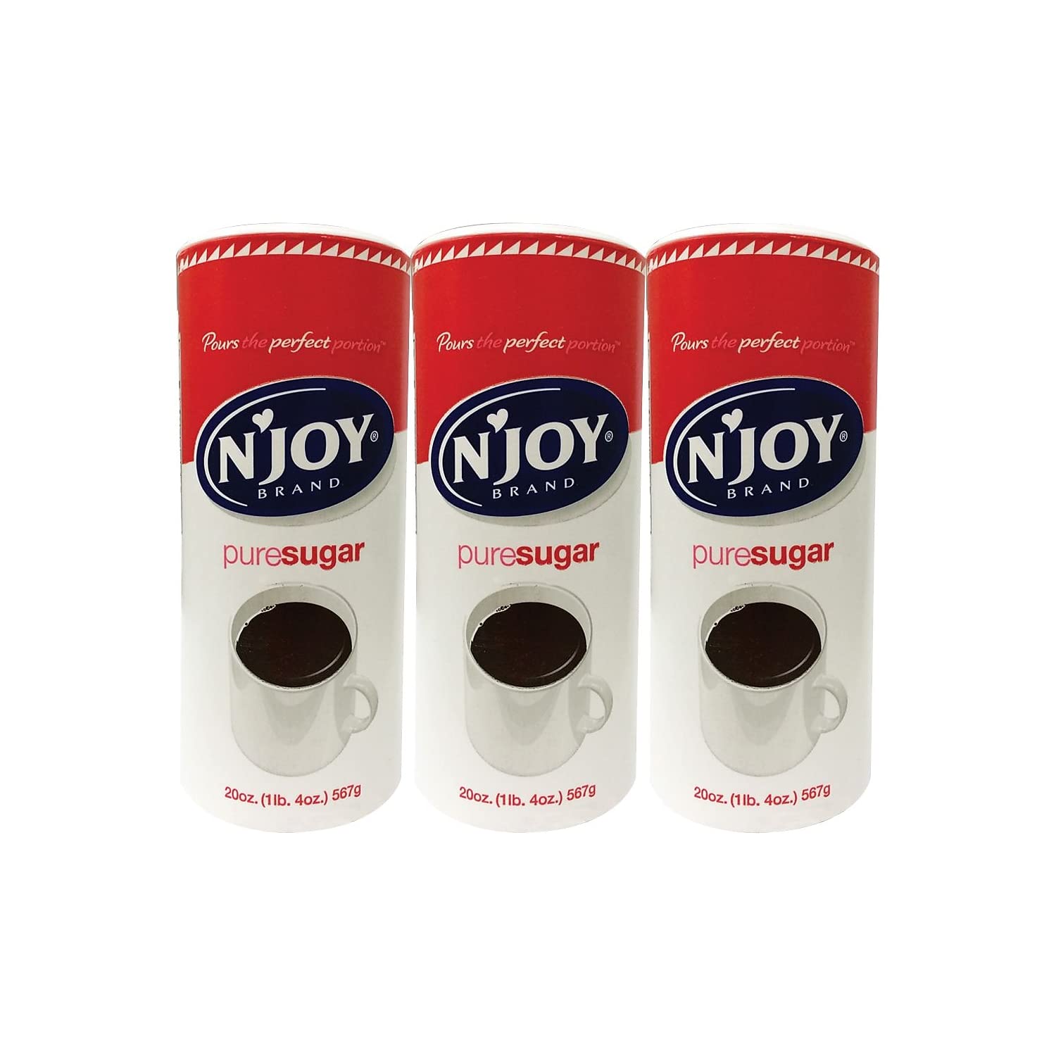N'Joy Pure Cane Sugar, 20 oz Canister, 3/Pack