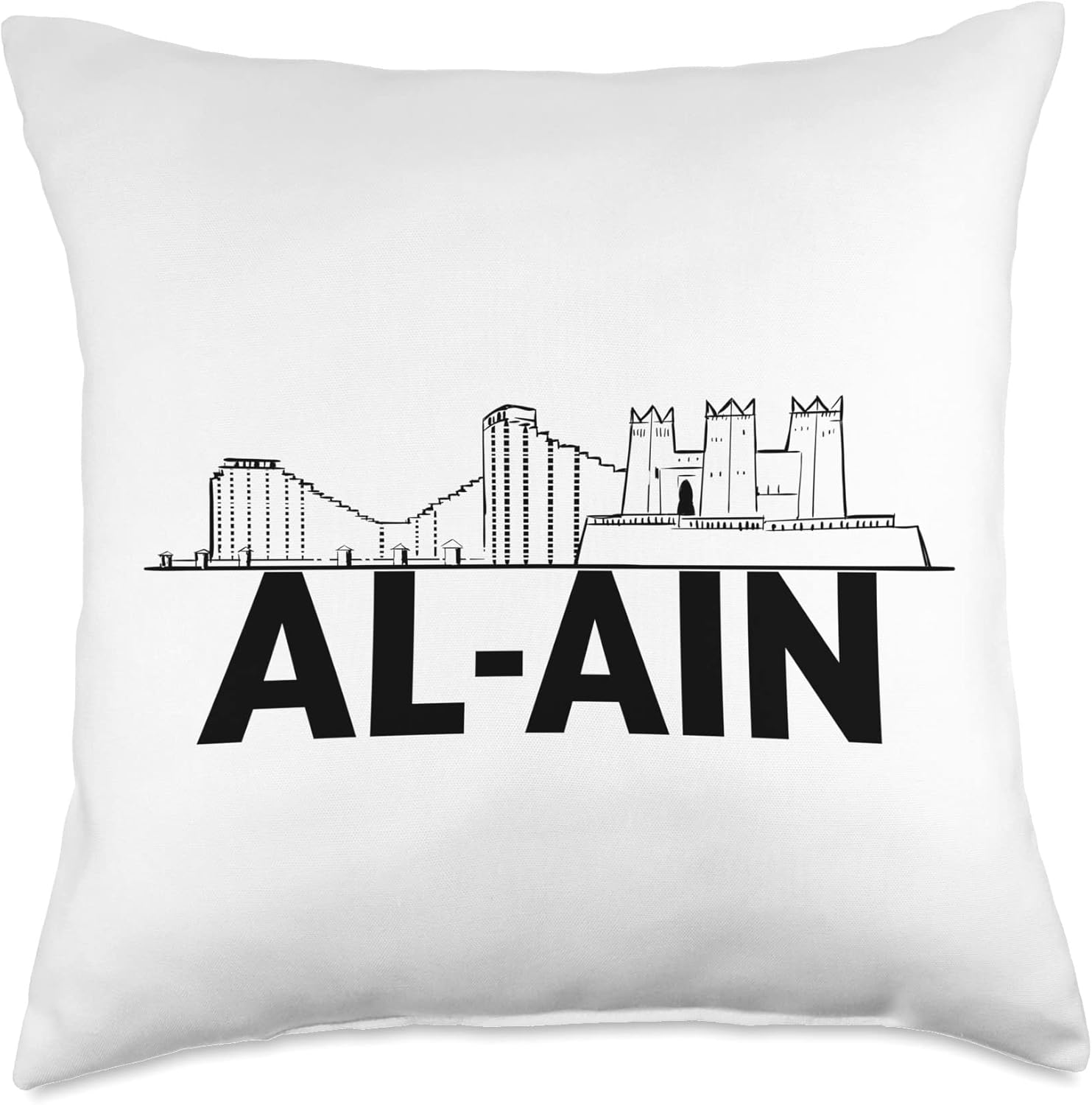 Al-Ain Emirates City Skyline Silhouette Outline Sketch Throw Pillow
