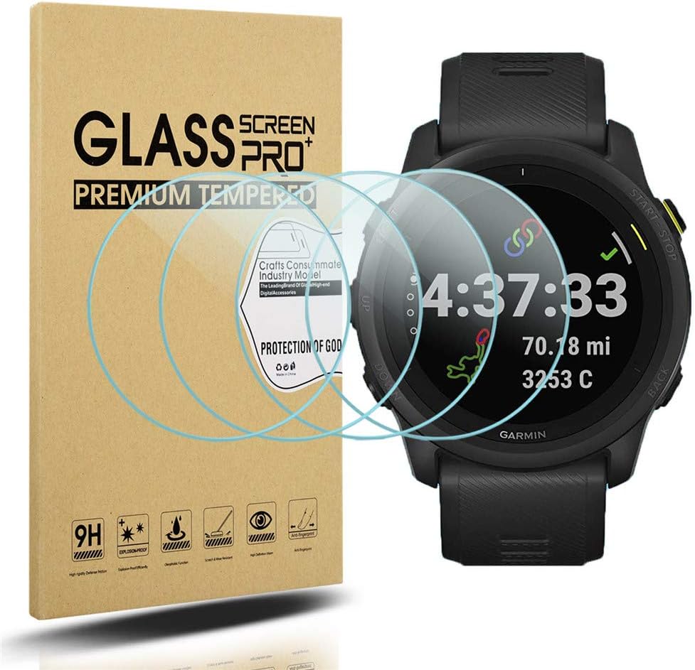 Suoman 4-Pack for Garmin Forerunner 745 Screen Protector, 2.5D 9H Hardness Ultra-Thin Tempered Glass Screen Protective Film [Anti-Scratch]