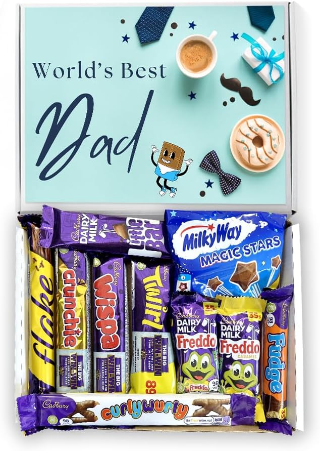 Best Dad Chocolate Gift Set. Dad Gifts For Fathers Day Or Birthday Gifts For Him. Chocolate Hamper Containing 10 x Chocolate Bars, Cadbury Chocolate, Dairy Milk And Mars. Father's Day Chocolate Gift