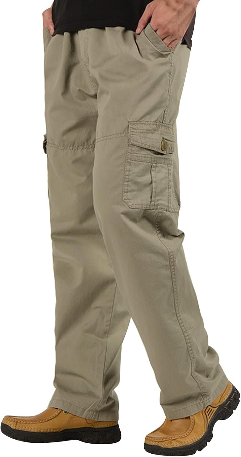 Mens New Lightweight Elasticated Cargo Combat Work Cotton Trousers Mens Loose Fit Cargo Trousers Baggy Multi Pockets Workwear Pants Hippy Youth Pants For Streetwear Durable Hiking Pant