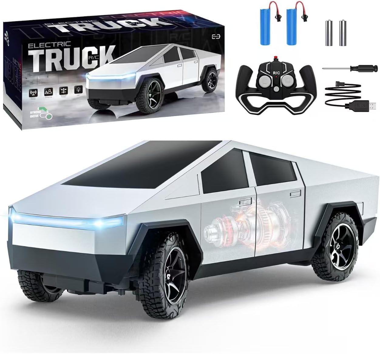 RC Car Toys，All Terrain 2.4GHz RC Truck for Boys Aged 3-8, 8-12, Electric Vehicle Truck Toys for Kids, Birthday Gifts for Kids, Boys and Girls (Silver)