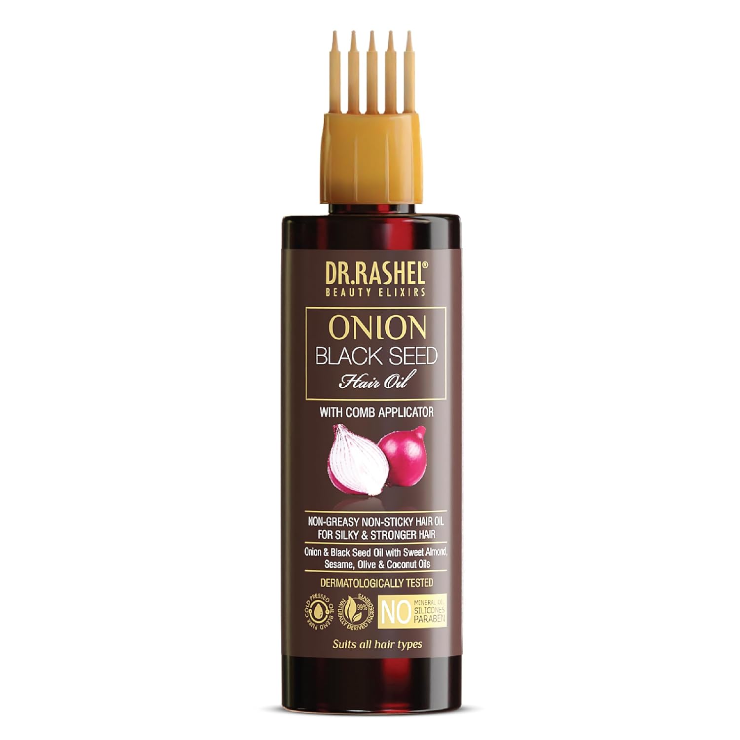 Onion Oil - Black Seed Onion Hair Oil With Comb Applicator - Controls Hair Fall - No Mineral Oil, Silicones & Paraben - 100ml /3.38 Fl Oz