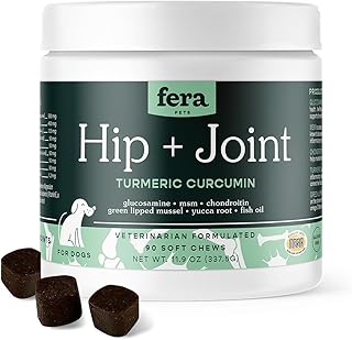 Fera Pets Hip + Joint Supplement for Dogs - Vet Created - Soft & Chewy Dog Joint Supplement - Glucosamine, Chondroitin, MSM– Chicken Flavor, 90 Chews​