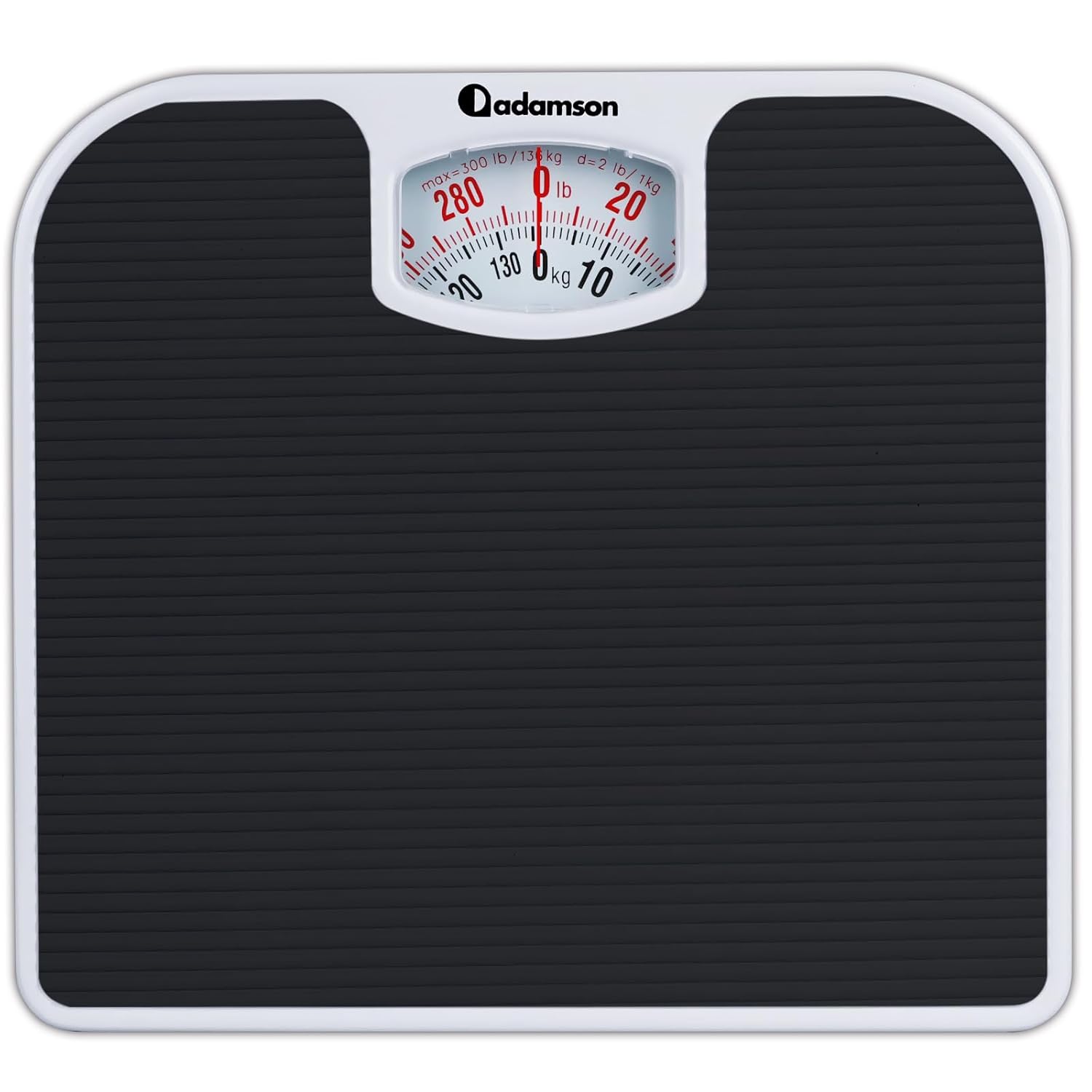 Adamson A21 Analog Scales for Body Weight - Up to 300 LB - New 2024 - Anti-Skid Rubber Surface + Large Numbers - Analog Bathroom Scale - Affordable - Durable with 20-Year Warranty - Black