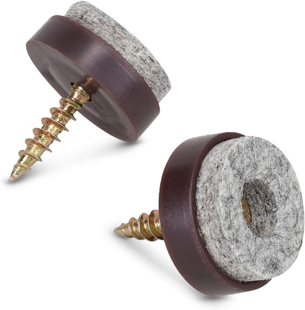 Navaris Felt Pads for Furniture (50 Pieces) - Round Screw-in Sliders for Chair Legs, Feet - Floor Gliders to Protect Hardwood - 3/4", Brown