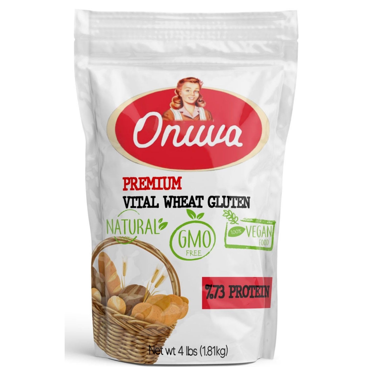 Vital Wheat Gluten by Onuva | High in Protein | 4lb (1.81 kg) | Vegan | Non GMO | Keto Friendly | Bread Making | Natural Powder for Bread Machine | Low Carb | Vegan Gluten | For Seitan | Pack of 1