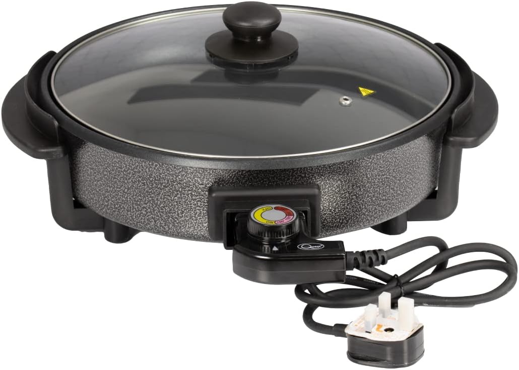 Quest 35410 30cm Multi-Function Electric Cooker Pan with Lid/Adjustable Thermostatic Control/Non-Stick Aluminium / 30 x 30cm Surface/Detachable Power Cable For Serving