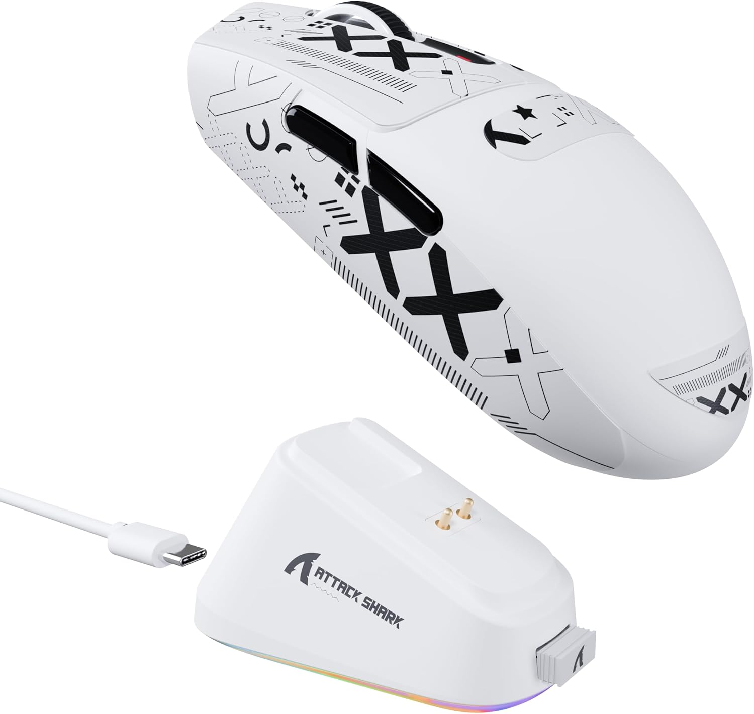ATTACK SHARK G3PRO Wireless Gaming Mouse with Magnetic Charging Dock,PixArt PAW3311 Gaming Sensor,BT/2.4G Wireless/Wired Gaming Mouse,25000 DPI,59g Superlight Gamer Mice for PC/Win/PS/Mac(White)