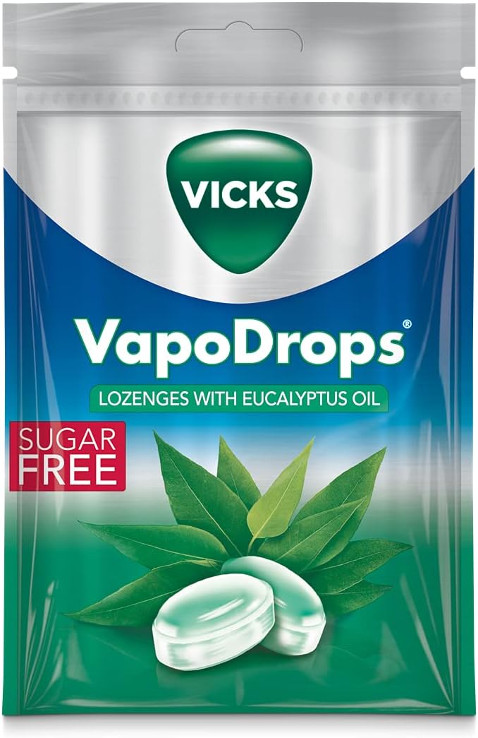 Vicks VapoDrops Eucalyptus, Sugar Free Vegan Lozenges with Eucalyptus Oil, 10 x 72 g