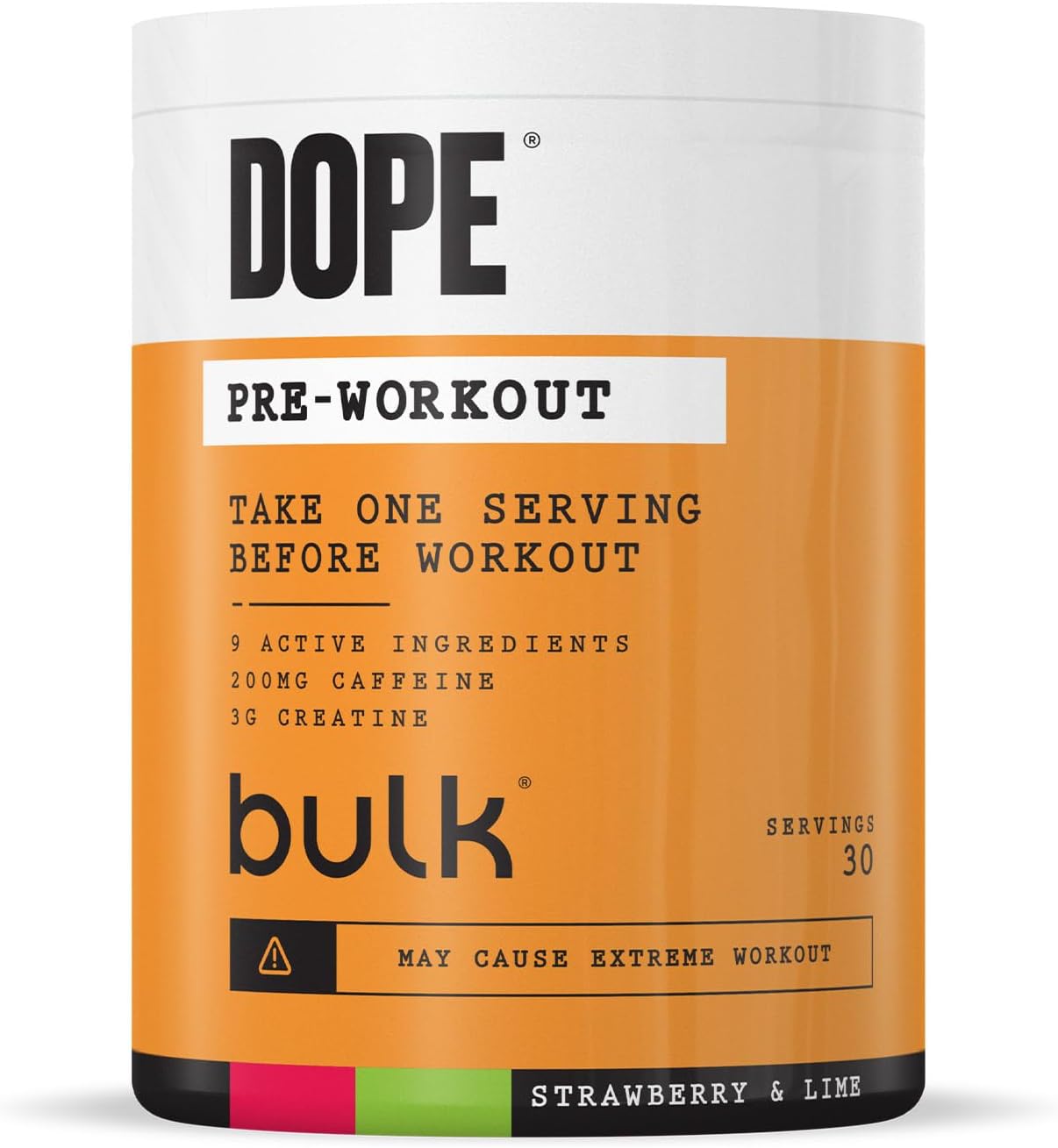 Bulk Dope Pre-Workout Powder | Strawberry Lime | 3g Creatine per Serving | 200mg Caffeine | Citrulline Malate & Arginine AKG | Beta-Alanine | Energy, Focus & Performance | 510g Supplement