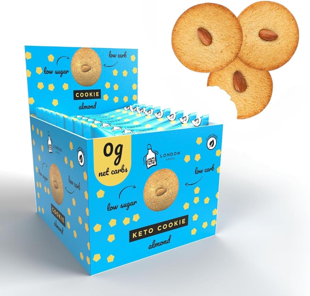 London Apron Almond Keto Cookies 12X35g - Low Carb Snacks With Zero Net Carbs, Gluten & Dairy Free High Fibre Biscuits, No Added Sugar Diabetic & Vegan Friendly Cookie Snack
