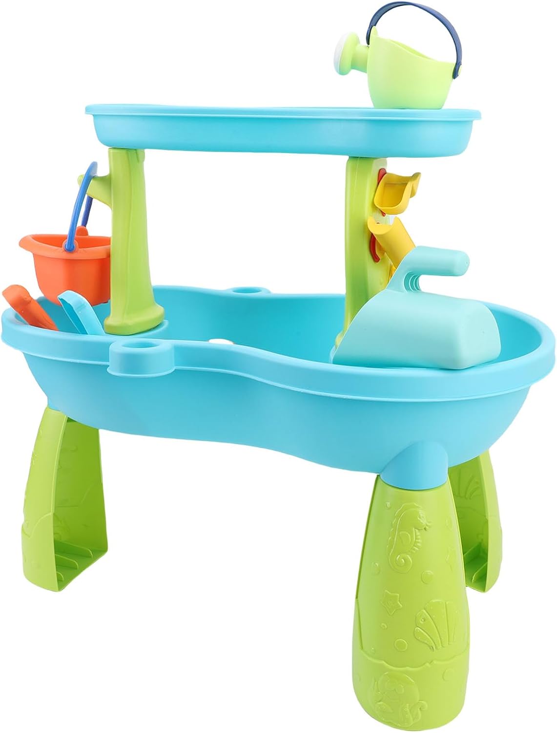 Keenso Kids Sand Table, Dual Water & Sand Play Table 18x15in with 4 Shovels, Indoor Outdoor Sensory Learning Hub - Non-plastic Material Withstands Beach/Use, Quick Cleanup Design,