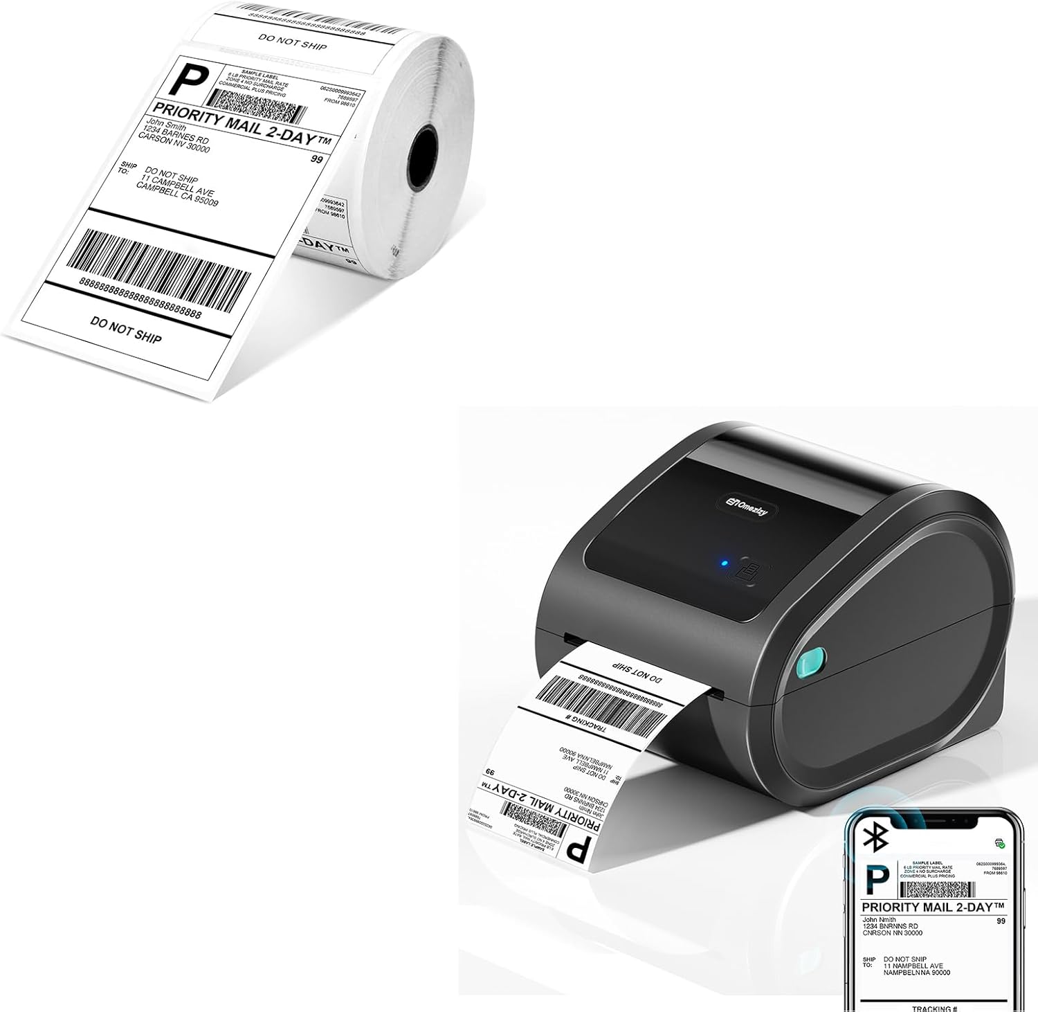 D520BT Bluetooth Shipping Label Printer and 1 Roll Thermal Labels, Wireless Thermal Label Printer for Small Business