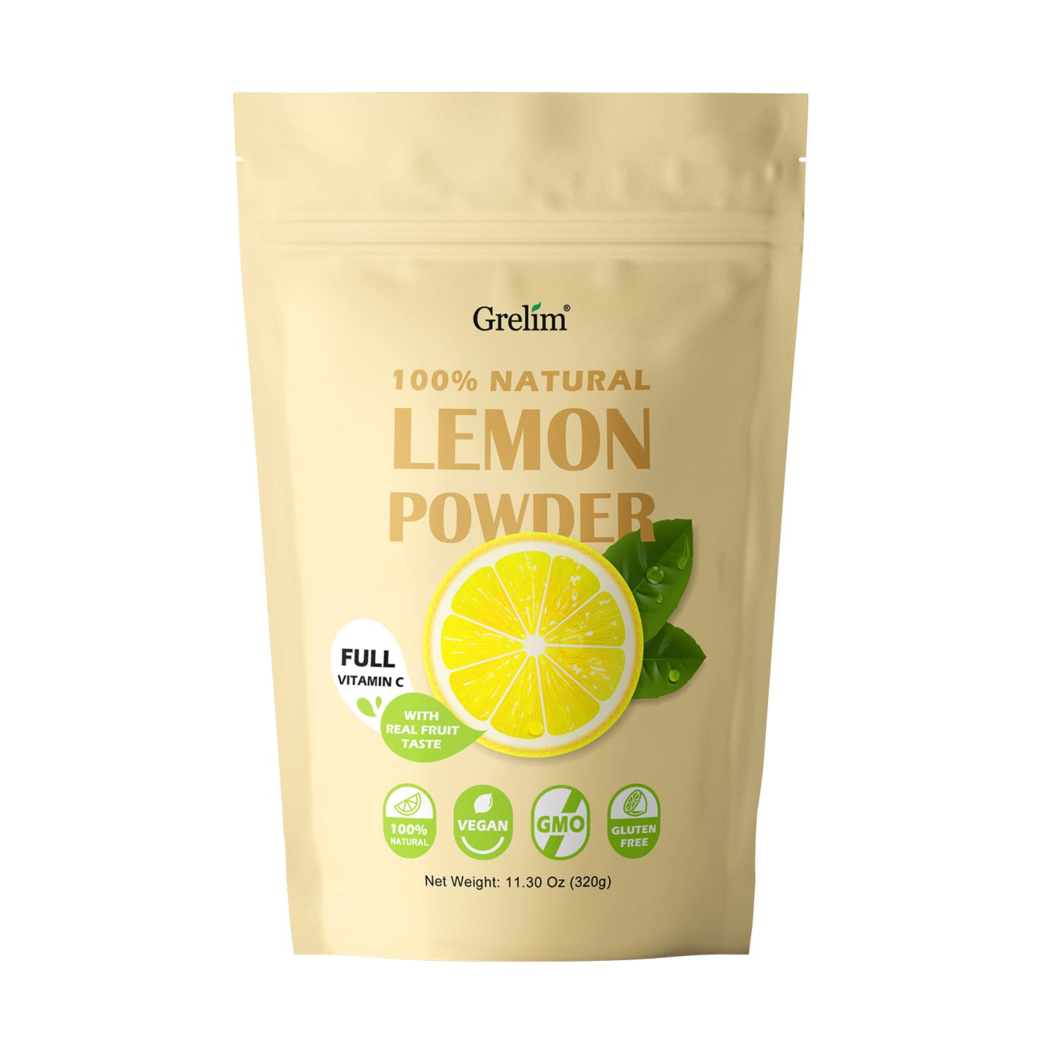 Grelim Lemon Powder 11.30 Oz, 100% Freeze Dried Powder, Filler Free, Gluten-Free, Rich in Natural Vitamin C Fresh Squeezed Lemon Flavor Great for Beverages, Smoothies 320g