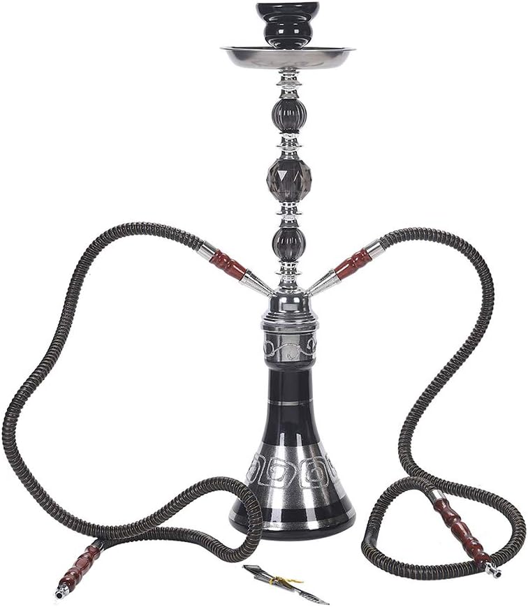 Shisha Hookah Cafe Style Genuine Egyptian, Hookah Set Large Double Pipe, Glass Hookah Set Large Arabic Double Hookah, Suitable for Families, Foreign Hotels, Bars, Clubs, Hotels,Black