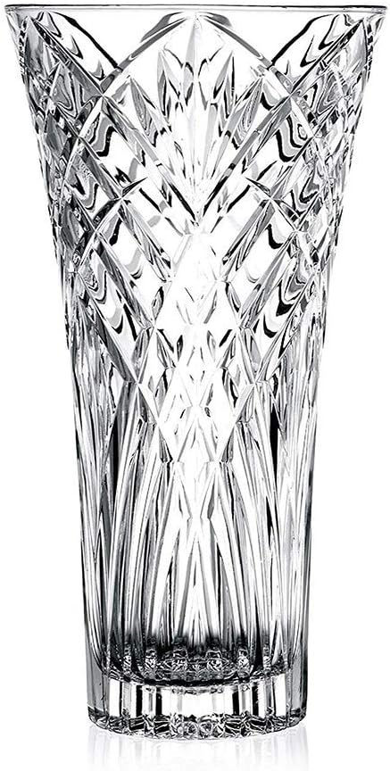 Glass Flower Vase, 30CM Tall Crystal Vase, Clear Lead-Free Glass with Diamond Cut Design - Wedding Centrepiece, Home Decor for Dining Table, Modern Style Gift