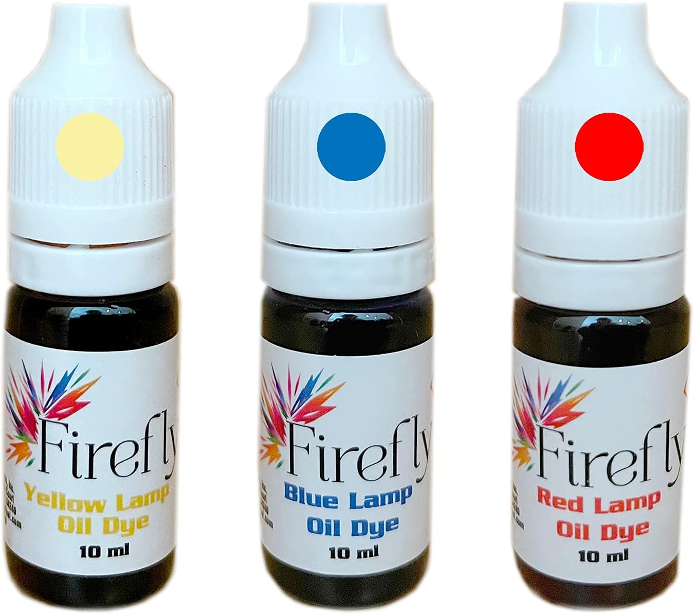 Firefly Fuels Lamp Oil Dye – Multi Color Drops for Paraffin or Tiki Torch Fuel - Custom-Colored Lamp Oils for Holiday Decor, DIY Projects, and Liquid Light Effects – 3 x 10ml Bottles