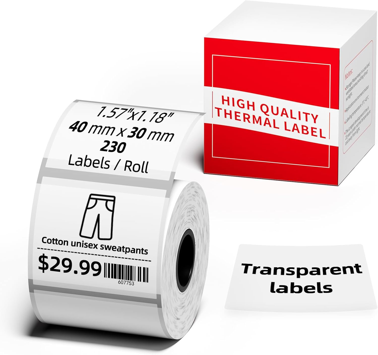 M110 Clear Thermal Label 1.57'' x 1.18'' (40 x 30 mm), Multi-Purpose Adhesive Transparent Thermal Labels Compatible with label maker M110/ M100/ M221/ M120/ M260/M220/M421/241BT/243BT, 230 Labels/Roll