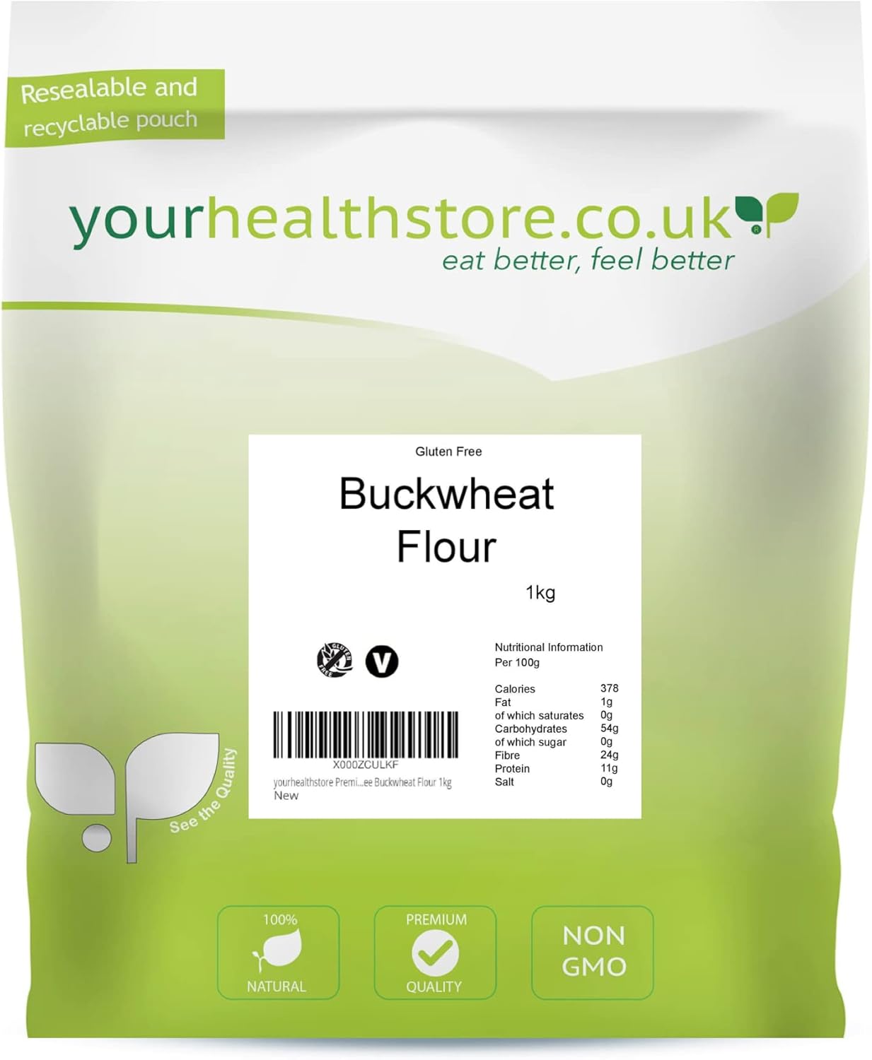 yourhealthstore Raw Buckwheat Flour 1kg, Gluten Free, Non GMO, Vegan, (Recyclable Pouch).