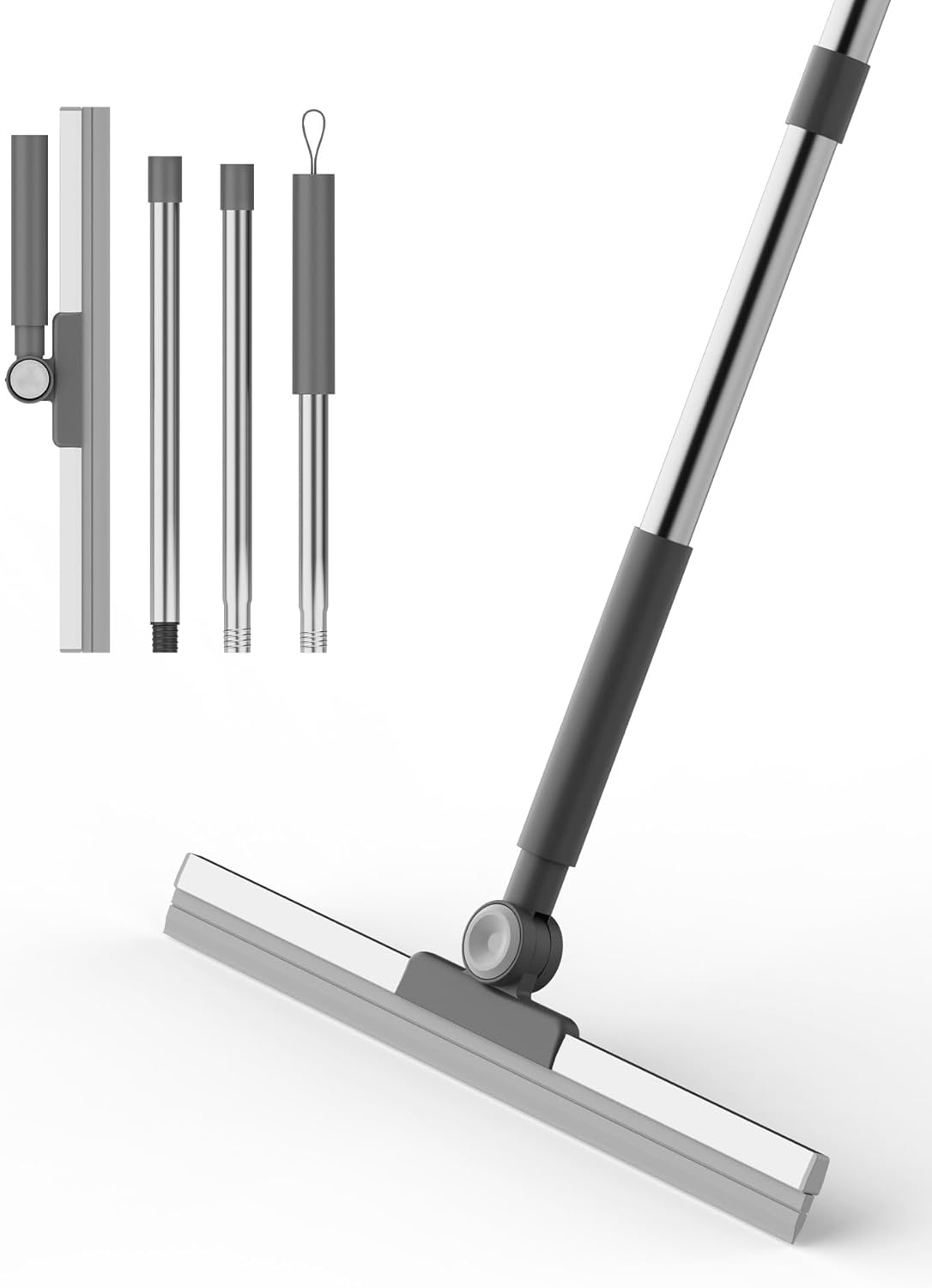 Ibergrif M34103 Floor Squeegee, Rubber Broom with Adjustable Long Handle (113 cm), Glass Cleaner, Shower Squeegee, for Floor,Tiles, Kitchen, Bathroom, Patio, Garden