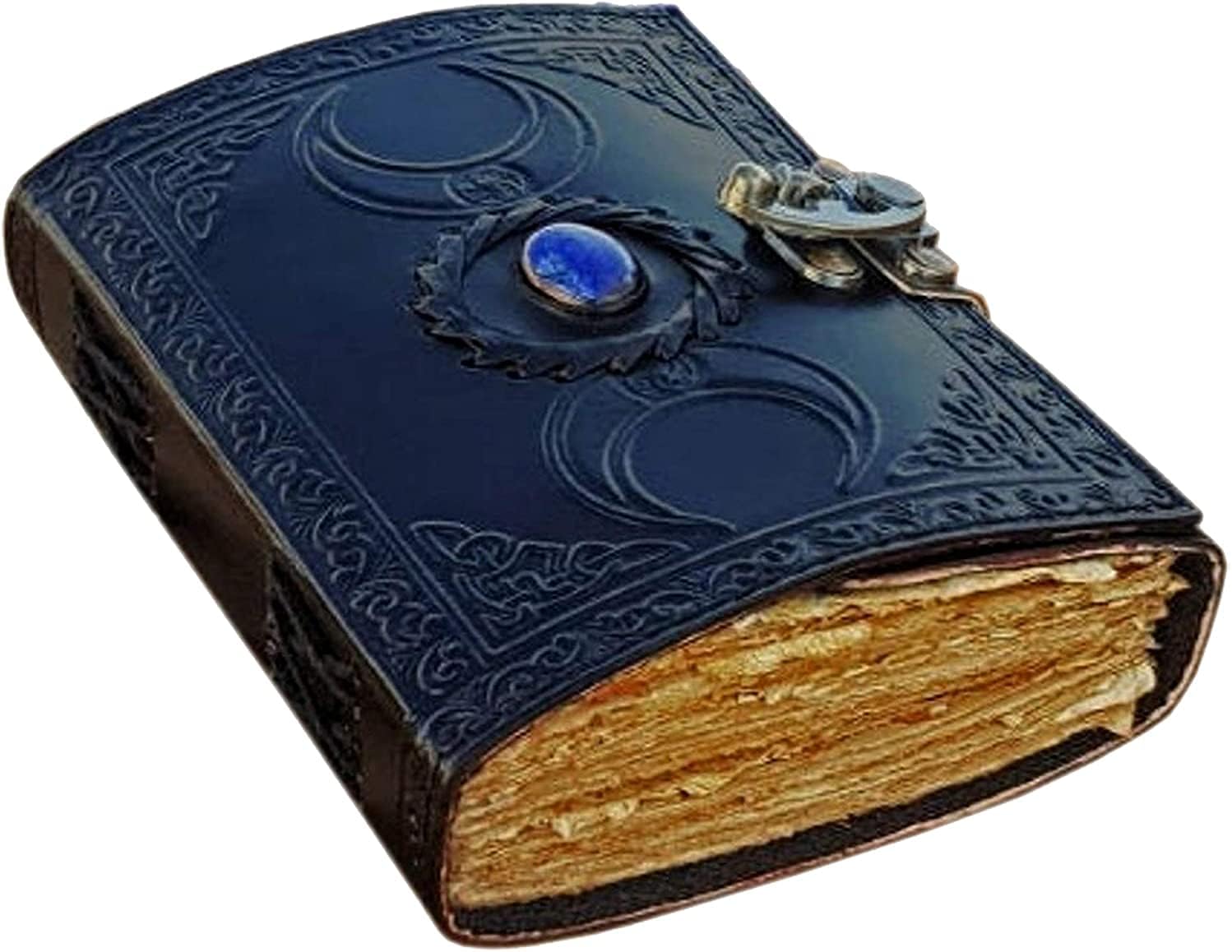 ALCRAFT Vintage Leather Celtic Triple Moon Grimoire Book of Shadows Spellbook Journal for Men Women, Wicca Wiccan Pagan Witchcraft Writing Notebook, Blank Unlined Pages