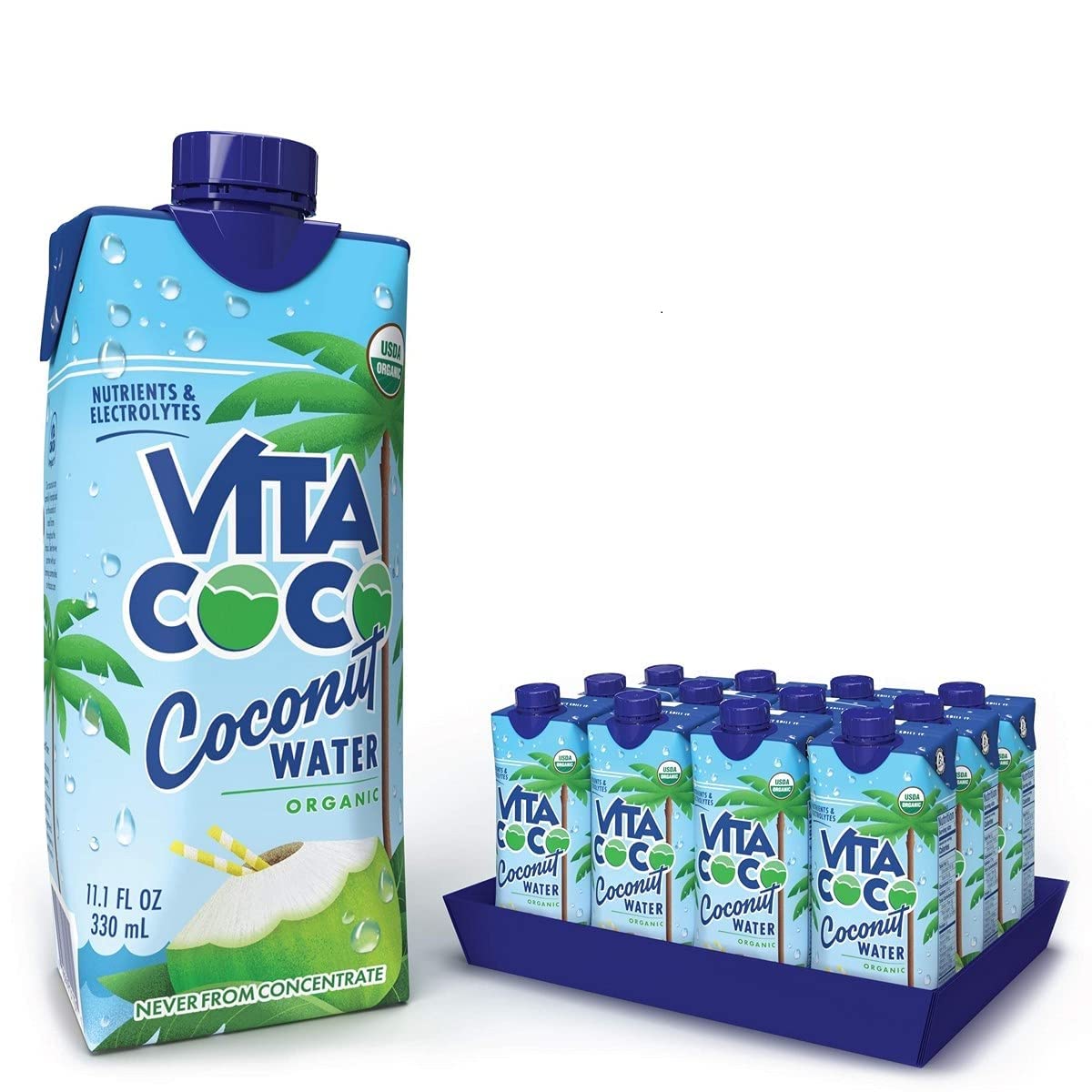 Vita Coco Coconut Water, Pure Organic | Naturally Hydrating Electrolyte Drink | Smart Alternative to Coffee, Soda, and Sports Drinks | Gluten Free | 11.1 Ounce (Pack of 12)