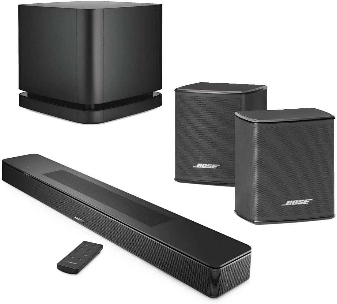 Bose New Smart Dolby Atmos Soundbar, Black Bundle with Wireless Surround Speakers (Pair), Bass Module 500