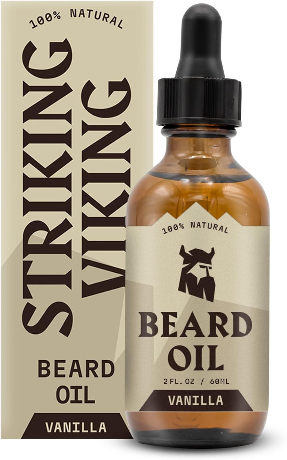 Striking Viking Beard Oil for Men - 60 ml, Vanilla Scent - Naturally Derived Conditioner with Almond, Tea Tree, Argan & Jojoba Oil for Beard Growth, Softening & Moisturising