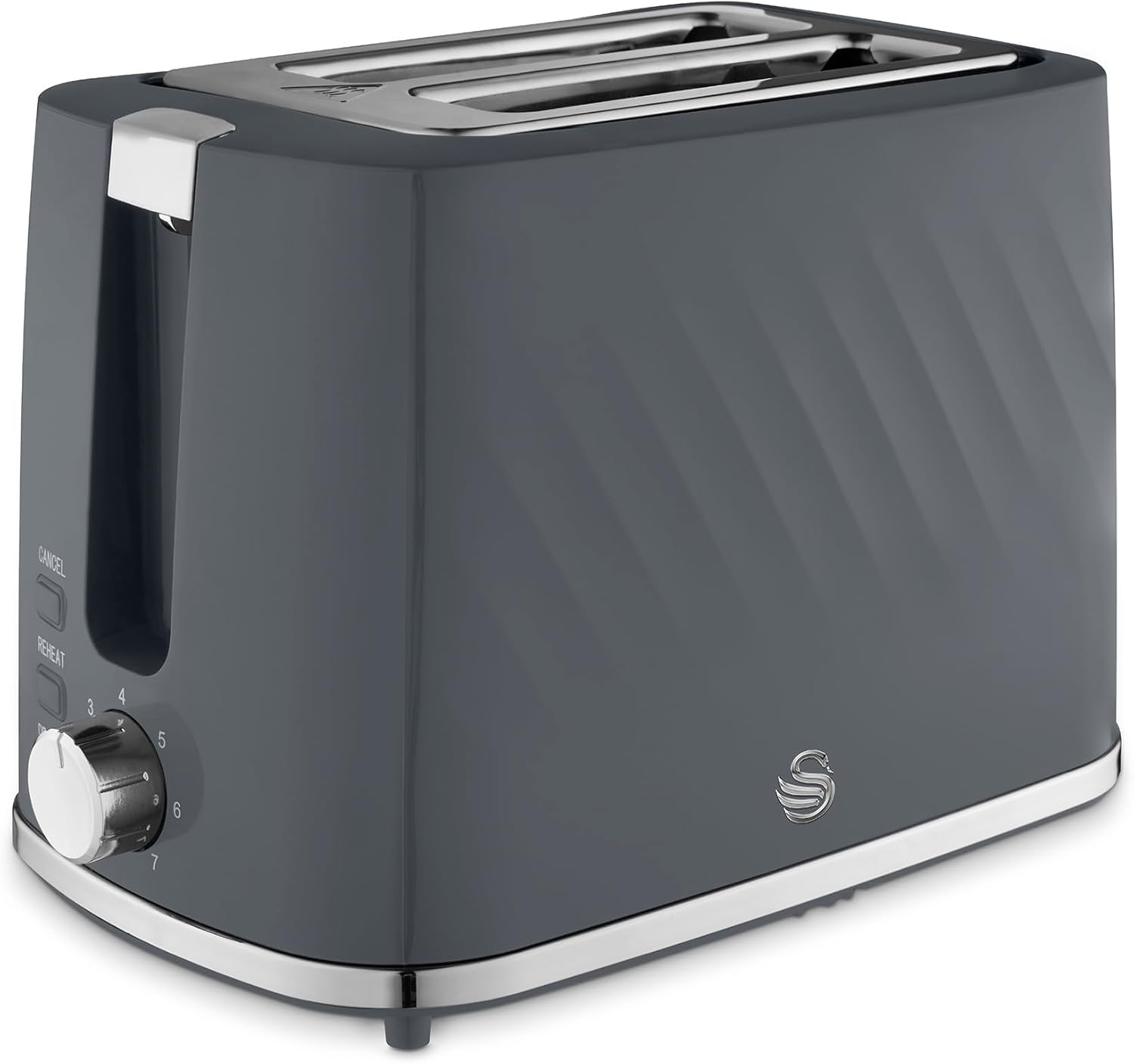 Swan ST14071GRY Windsor 2 Slice Toaster with 7 Browning Levels, Defrost/Reheat/Cancel Functions, Self-Centring Functions and Removable Crumb Tray, 900W, Grey