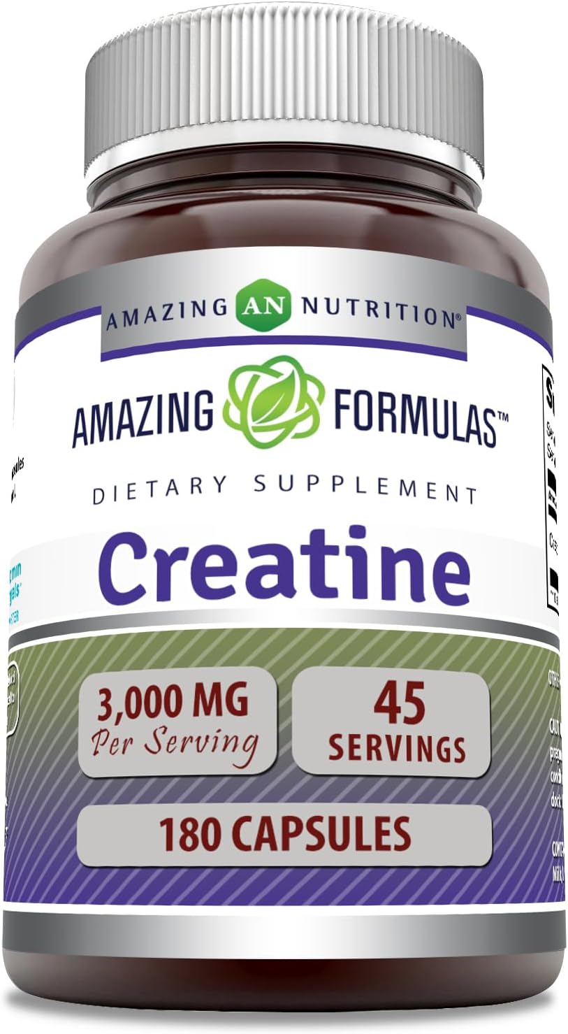 Amazing Formulas Creatine Monohydrate Amino Acid Supplement | 3000 Mg per Serving | 180 Capsules | Non-GMO | Gluten-Free | Made in USA