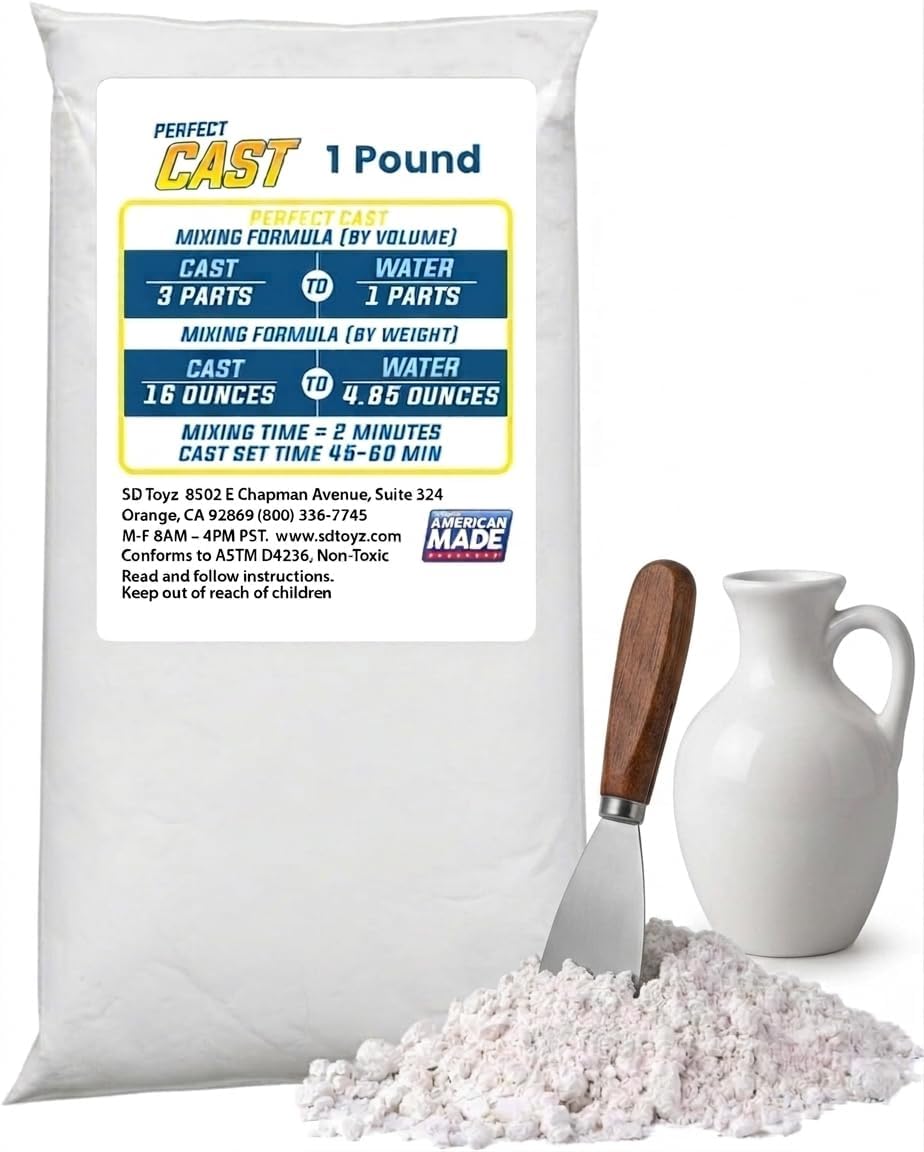 Perfect Cast Mold Casting Powder, Fast-Curing, Non-Toxic, Water-Based Material for DIY Sculptures, Jewelry, Crafts & Models, USA Made, 1 lb Bag