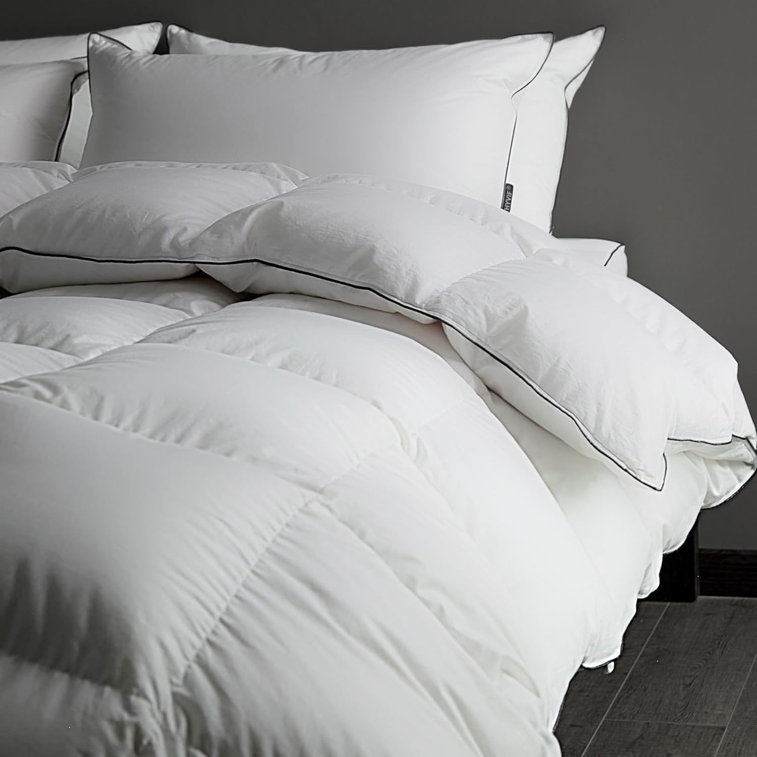 Luxury Feathers Down Comforter King Size - 750 Fill Power All Season Duvet Insert, Ultra-Soft Hotel Collection Comforter, Fluffy and Cozy - Ivory White, King 106 X 90”