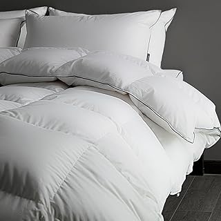 Luxury Feathers Down Comforter King Size - 750 Fill Power All Season Duvet Insert, Ultra-Soft Hotel Collection Comforter, Fluffy and Cozy - Ivory White, King 106 X 90”