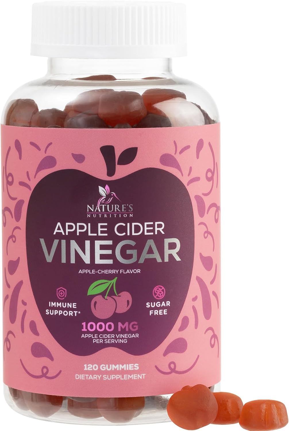 Vegan Apple Cider Vinegar Gummy 1000mg - Sugar Free ACV Gummies Vitamins Supplement with Vitamin B12 for Energy - Supports Digestion, Detox and Cleanse - Gelatin-Free, Non-GMO - 120 Gummies