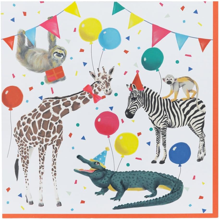 Talking Tables Party Safari Paper Napkins - 20 Pack | Kids Party Serviettes, Luncheon Napkins, Picnic, Birthday Party Supplies, Disposable Napkins, Recycled Paper, Eco Party, Madagascar
