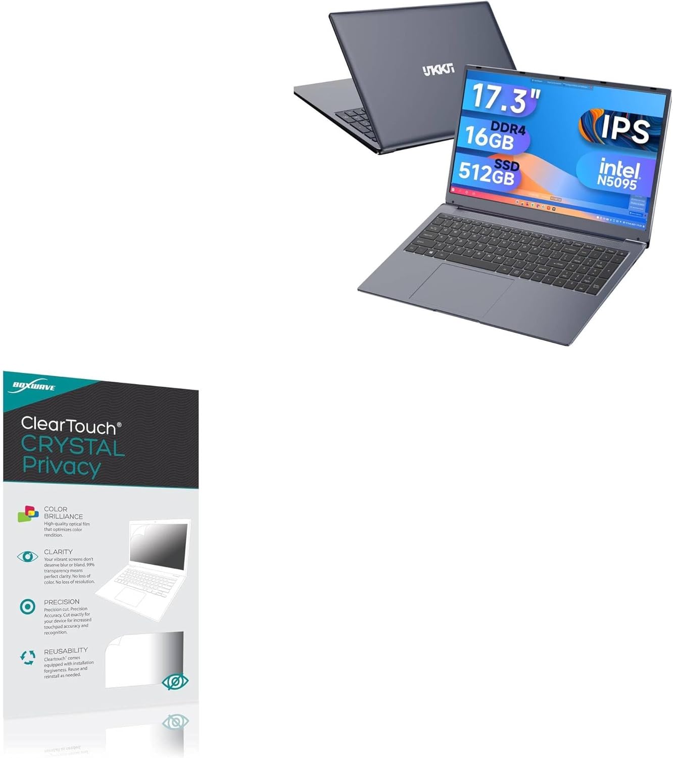 BoxWave Screen Protector Compatible with IJKKJI MTL1561 Windows 11 Laptop (17.3 in) - ClearTouch Crystal Privacy (2-Pack), Privacy Screen Protector Flexible Film Clear