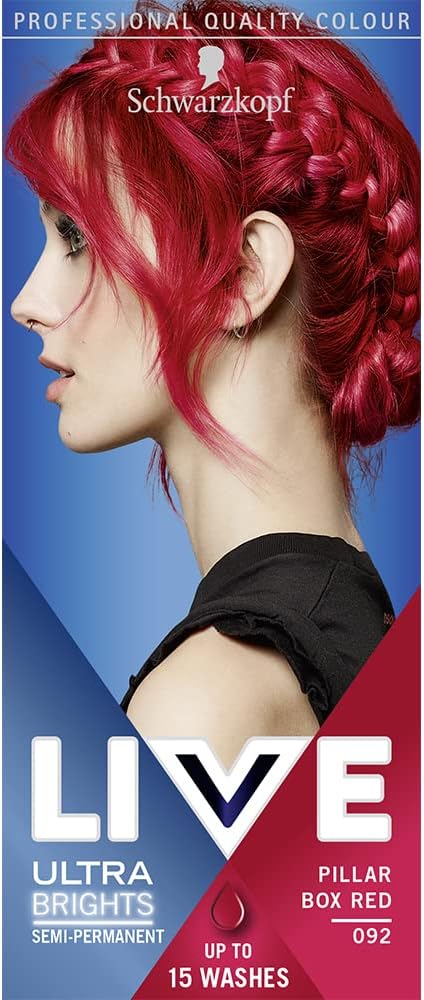 Schwarzkopf LIVE Ultra Brights Pillar Box Red Semi-Permanent Hair Dye 092, Red Hair Dye for Bright or Pastel Hair Colour, Vibrant Colour Lasts up to 15 Washes