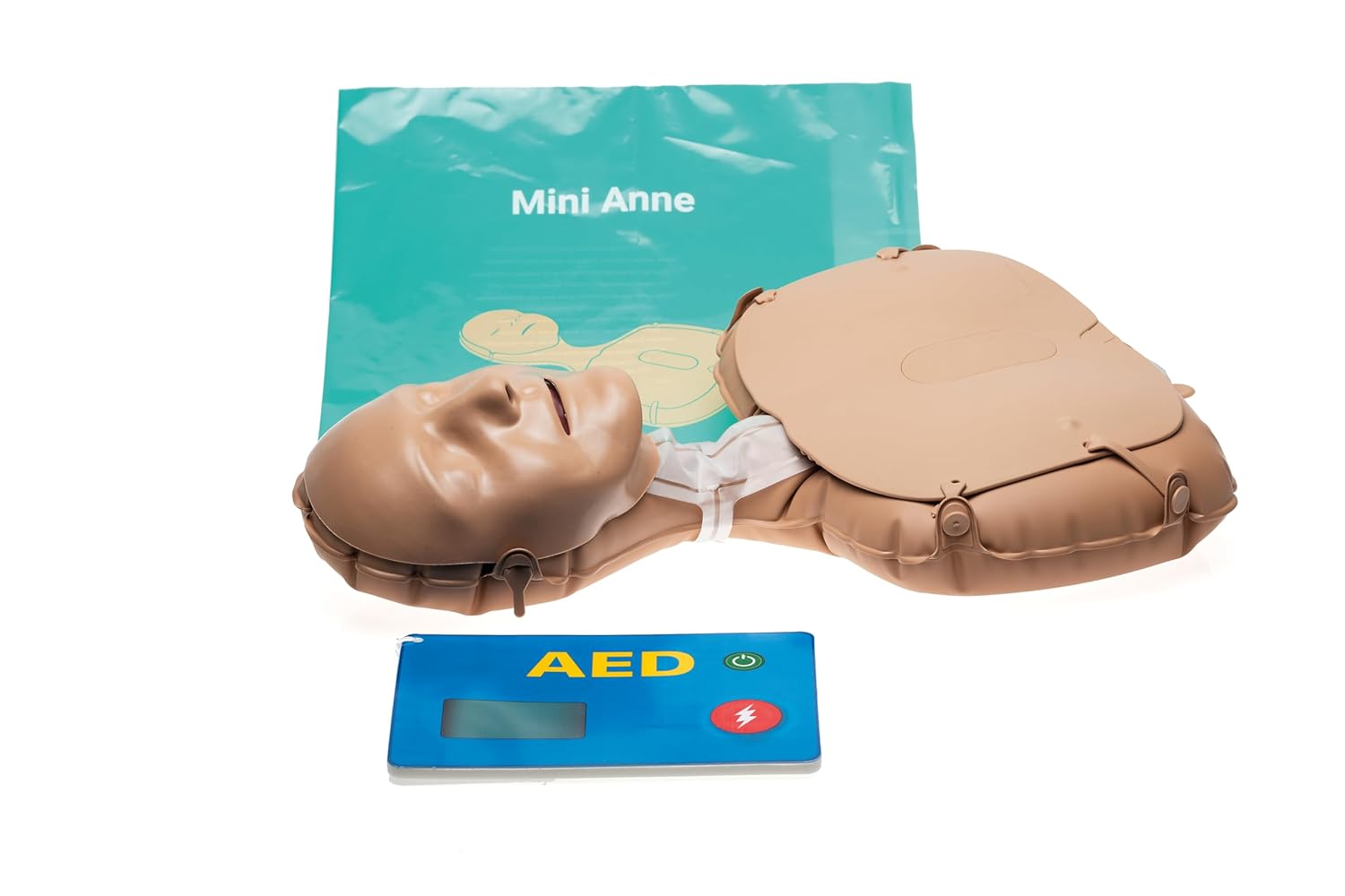 Laerdal Mini Anne Global Set - Inflatable CPR Manikin with Compression Clicker and Basic AED Trainer