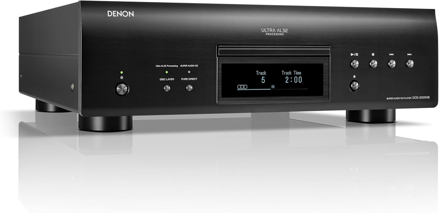 Denon DCD-3000NE CD/DVD-R/RW/SACD Player, High-Performance 384kHz/32-bit DAC, 7th Gen Ultra AL32 Processing, Supports DSD, MP3, WMA, AAC, WAV, FLAC, ALAC, & AIFF Files, Pure Direct Mode, Black